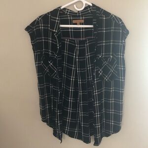 Plaid Sleeveless Button Up